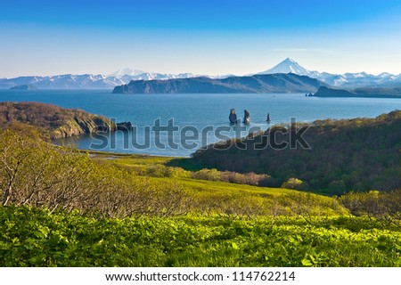 The sea in mountains of the central Kamchatka in Russia in the summer