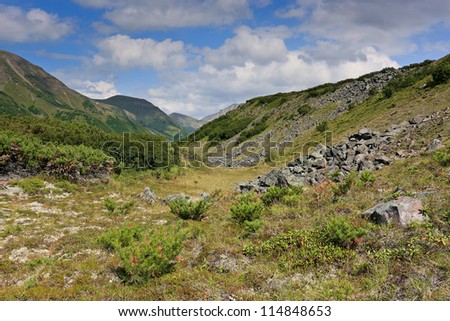 The   mountains of the central Kamchatka in Russia in the summer
