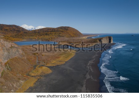 Autumn sea landscape in the east of the Kamchatka peninsula