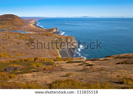 Autumn sea landscape in the east of the Kamchatka peninsula