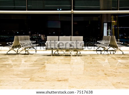 Empty seating at the airport departure area