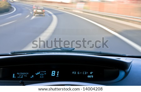 Digital car dashboard showing several data.