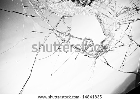 Broken glass in clear black and white tone.