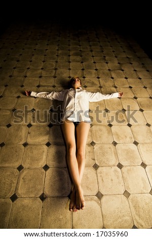 Young Seminude Crucified Woman On The Floor Stock Photo 17035960 