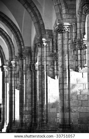 Old church columns detail in a powerful black and white