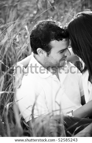 Black and white portrait of a lovely couple in love.