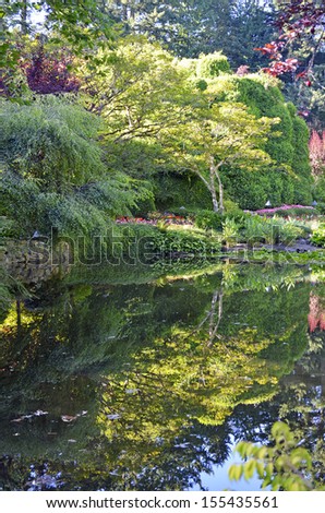 Garden Pond Reflection, Butchart Gardens, Victoria, BC Canada