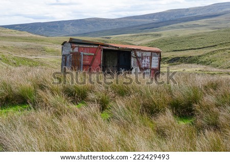 An old railway van used as a sheep shelter