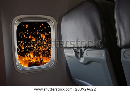 travel thailand, view of window aircraft.(paths inside easy replacement)