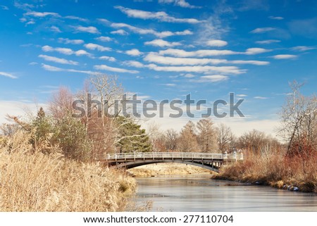 View towards the Lafayette Bridge at St. Louis Forest Park on a sunny winter day with a few altocumulus clouds.