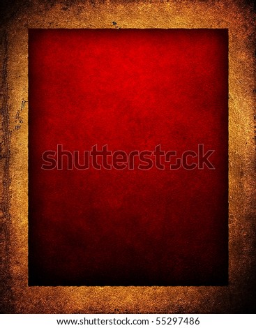 red background with leather frame