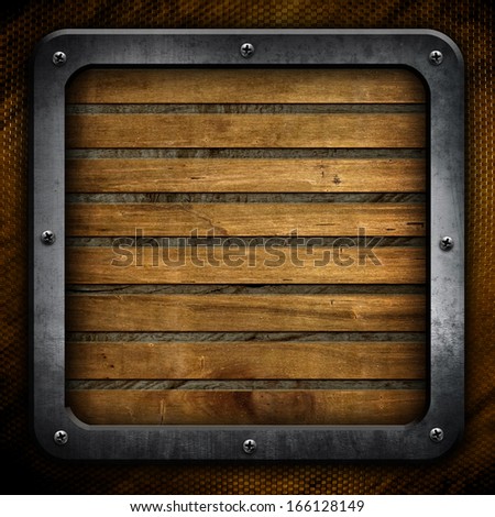 wood plank background with metal frame
