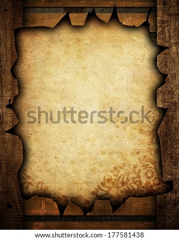 old paper with cracked wood frame