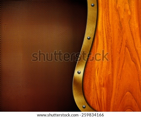 wood board with metal mesh background