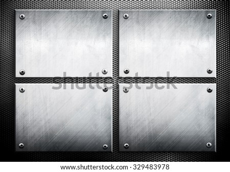 set of metal template on metal mesh background