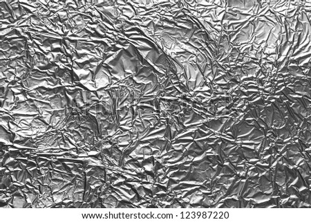 Wrinkled aluminum foil texture for background, light reflections