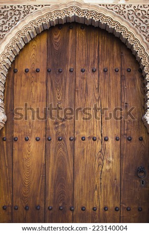 Close-up of an arabic old style door. Granada. Spain.