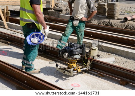 Workers on a railway construction
