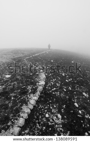 alone, man in the fog, solitude, cloudscape