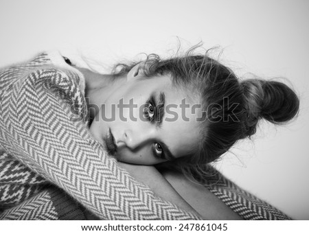 Fashion model test shoot black and white portrait