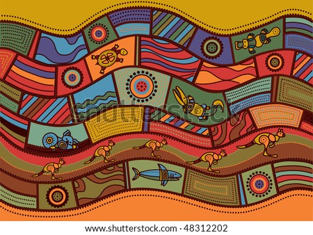 stock vector : Vector pattern including ethnic Australian motive with multicolored typical elements