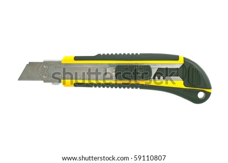 Snap Off Cutter Paper Knife. Yellow box cutter with removable blades. Isolated on white background