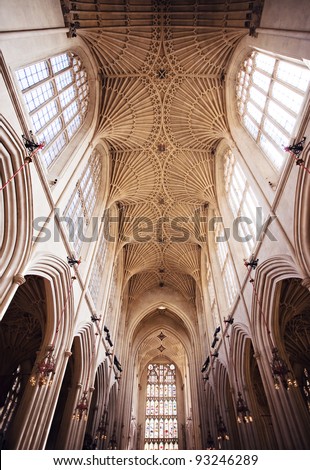 Bath Abbey, Bath, England. 17th century Fan vaulted ceiling.