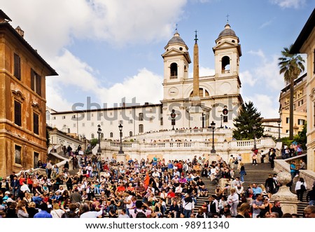 ROME - SEPTEMBER 26: Crowd sitting on the Spanish Steps on September 26, 2010 in Rome, Italy. With 138 steps in total, the Spanish Steps of Rome are the longest and widest outdoor steps in Europe.