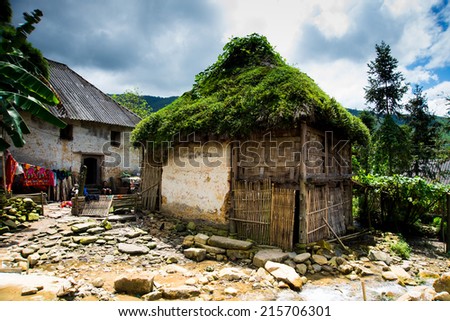 LAOCAI, VIETNAM, AUGUST 31: Traditional house style of Hanhi ethnic minority people in Lao Cai, Vietnam on AUGUST 31, 2014 in Laocai, Vietnam. There are many ethnic minority groups in Laocai.