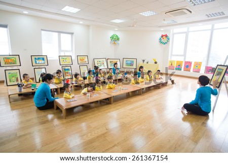 HaNoi, Vietnam, December 23, 2014 unidentified children study painting in kidergarten school students in Hanoi, Vietnam
