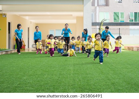 Hanoi, Vietnam, December 16, 2014 unidentified children study and play in a kidergarten school in Hanoi, Vietnam