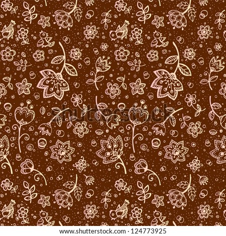 Hand-drawing chocolate and milk colors flower pattern