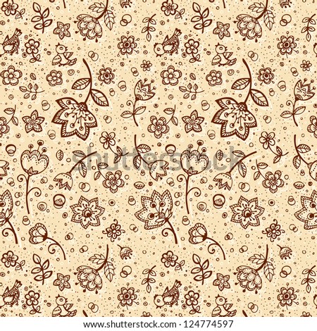 Hand-drawing coffee-and-milk colors flower pattern. Vector version also exist.