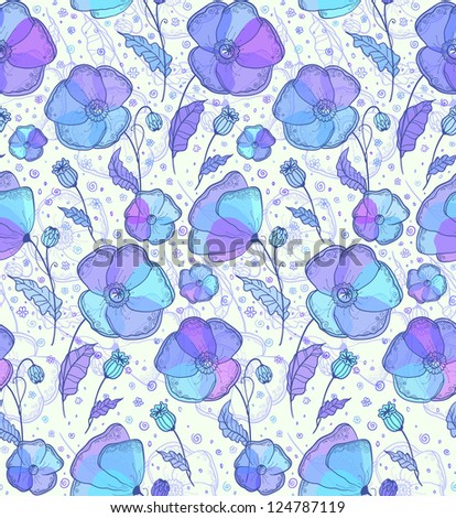 Vintage blue and violet flowers  pattern. Vector version also exist.