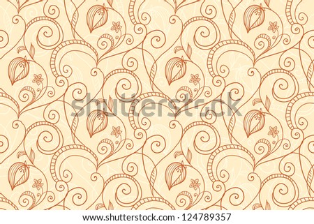 Hand-drawing coffee-and-milk colors flower pattern