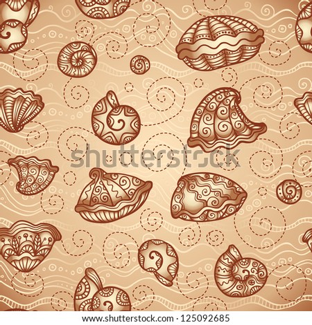 doodle seashells vintage seamless pattern