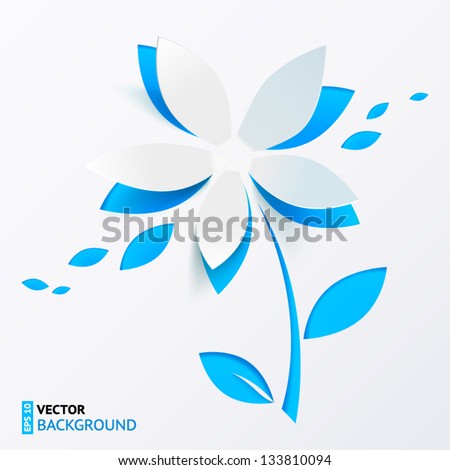 Blue cutout paper flower vector greeting card Blue cutout paper flower vector greeting card