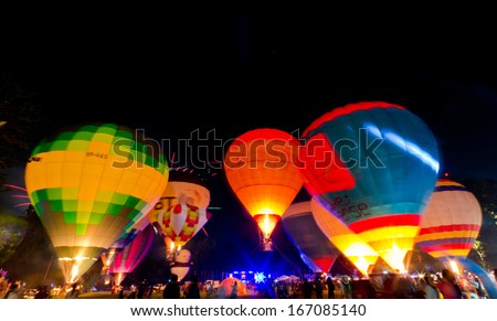 CHIANGMAI-DECEMBER 8 : Glowing Balloon Show at Thailand Internaltion Balloon Festival 2013 on December 8, 2013 in Chiang Mai. This is the One of Famous Annual Festival in Thailand.