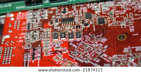 red computer board. A background, shallow DOF