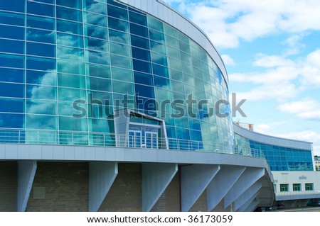 Building of Congress-hall in Ufa, Russia against summer sky