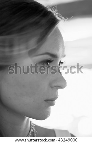 Portrait of the beautiful serenity girl on abstract background. Shallow DOF