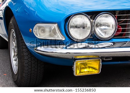 Blue Car Right Front Lights