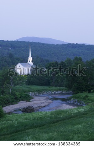 Stowe Community Church at dusk, Stowe Vermont, USA