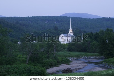 Stowe Community Church at dusk, Stowe, Vermont, USA