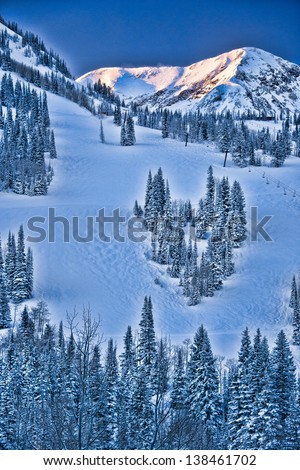 Digitally enhanced ski trails in Alta, Utah, USA