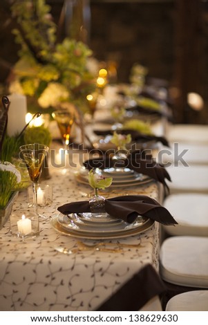 Table setting for dining at a high end wedding.