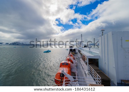 HORNSUND, SVALBARD,NORWAY - JULY 26,  2010:  Cruise ship in the Arctic, Hornsund, Norway