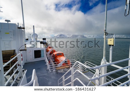 HORNSUND, SVALBARD,NORWAY - JULY 26, 2010:  Cruise ship in the Arctic, Hornsund, Norway