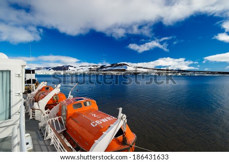 HORNSUND, SVALBARD,NORWAY - JULY 26, :  Cruise ship in the Arctic, Hornsund, Norway