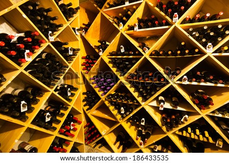 STOWE, VERMONT, USA - NOVEMBER 20, 2003: Very well stocked wine cellar.